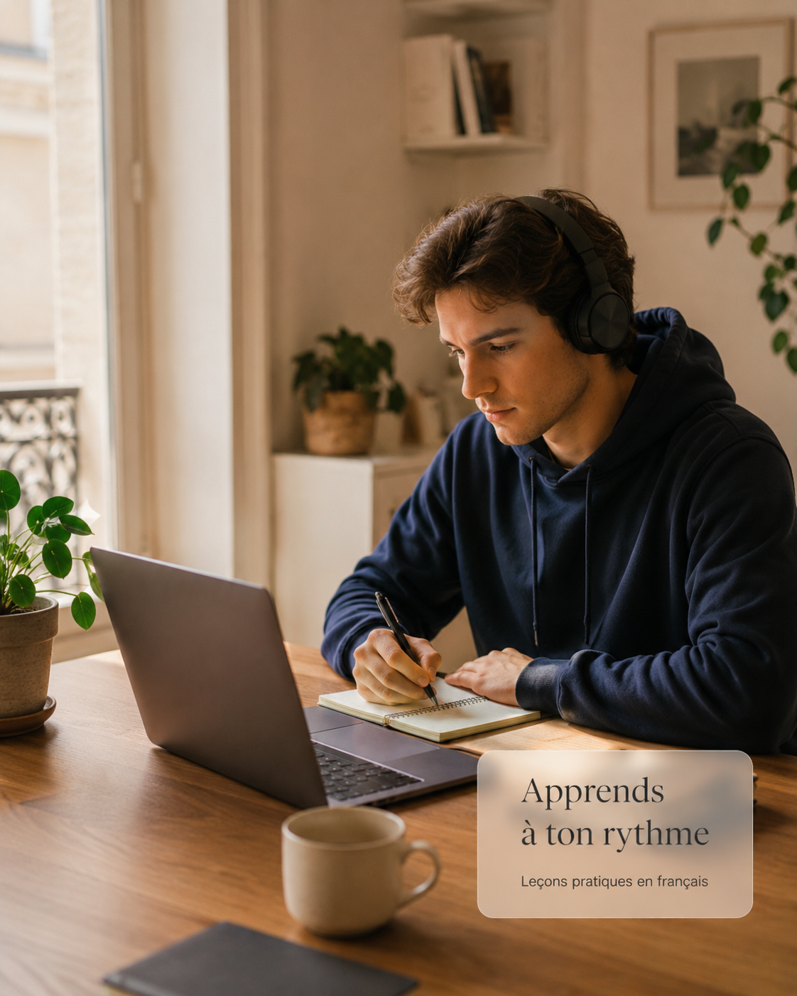 Apprenant français suivant les leçons du France Learning Studio sur ordinateur portable